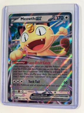 Pokemon Meowth ex Holographic Card - Yellow & Blue